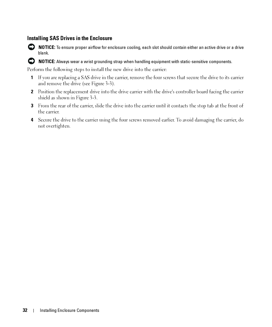 Dell MD1000 owner manual Installing SAS Drives in the Enclosure 