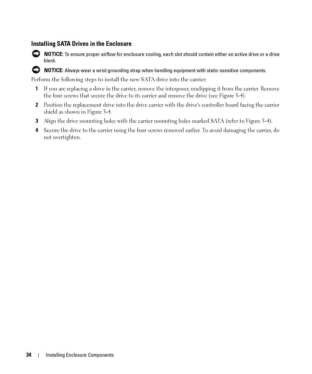 Dell MD1000 owner manual Installing Sata Drives in the Enclosure 