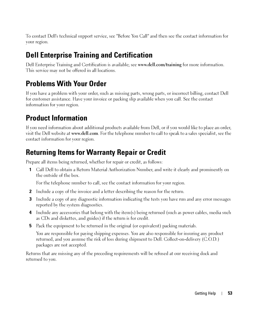 Dell MD1000 owner manual Getting Help 