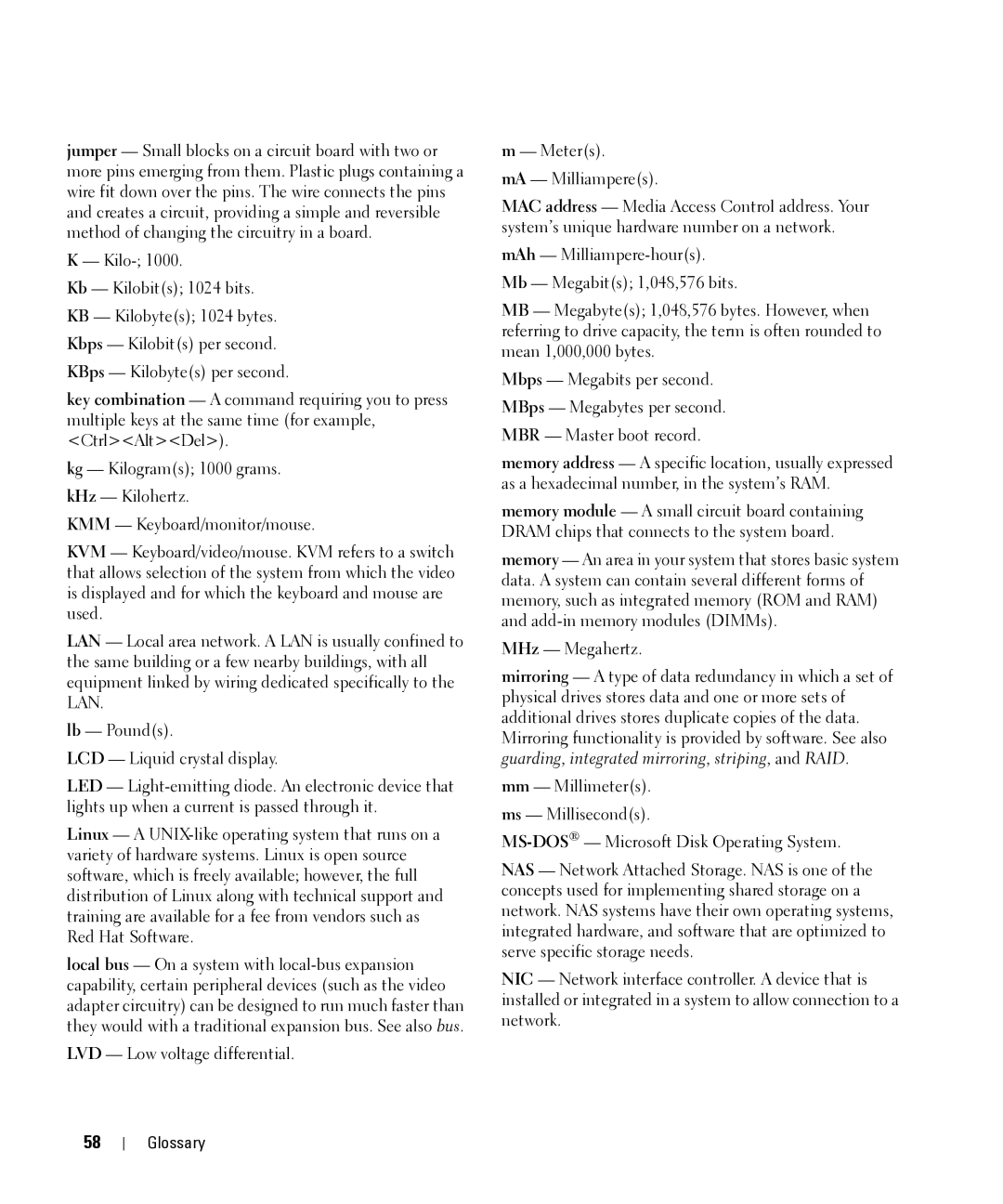 Dell MD1000 owner manual Glossary 