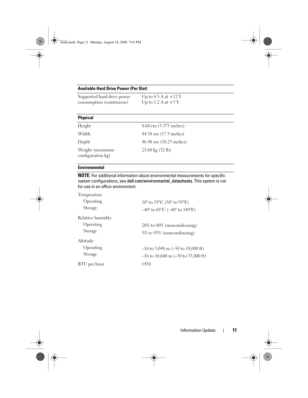 Dell MD1120 manual BTU per hour 1430 Information Update 