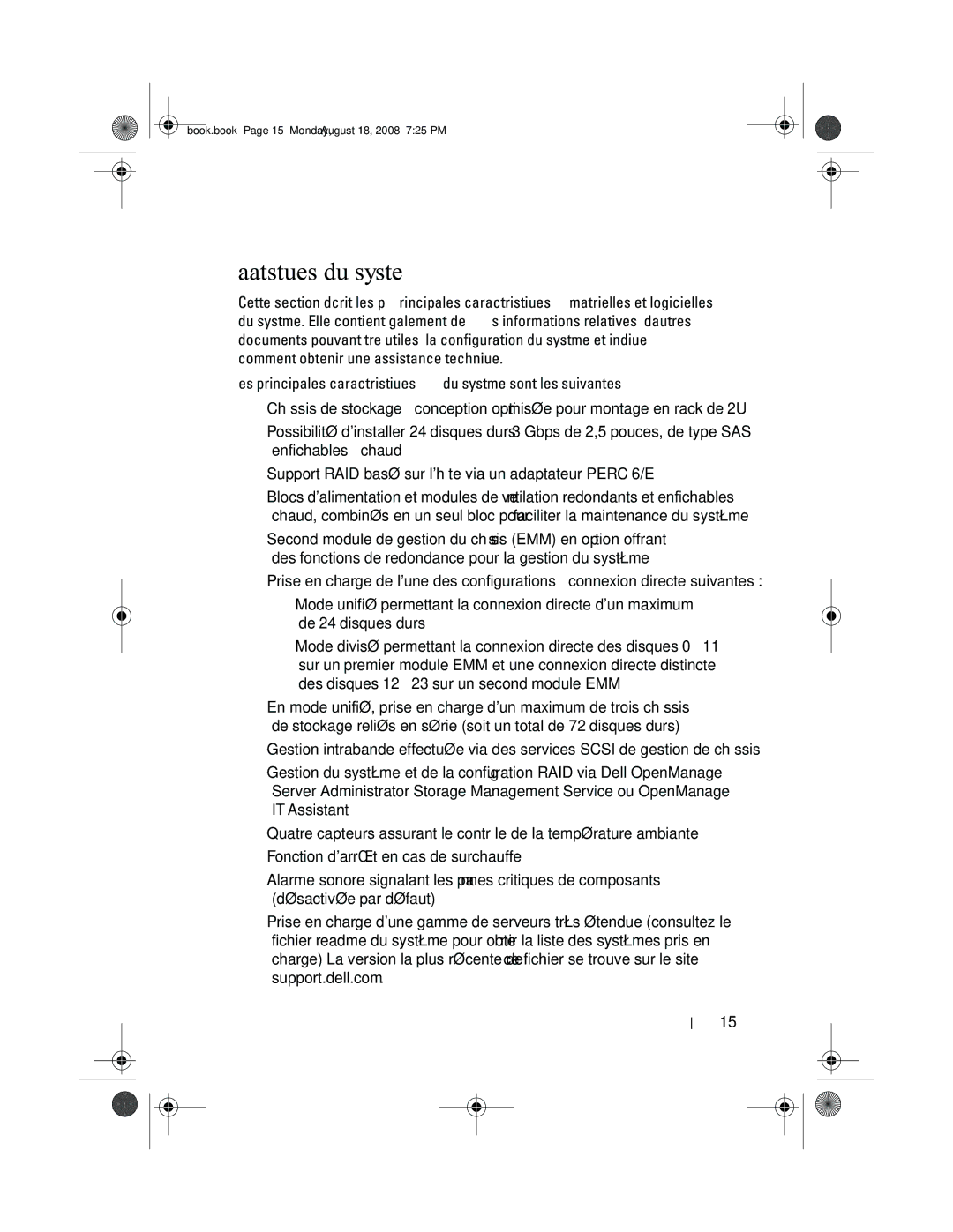 Dell MD1120 manual Caractéristiques du système 