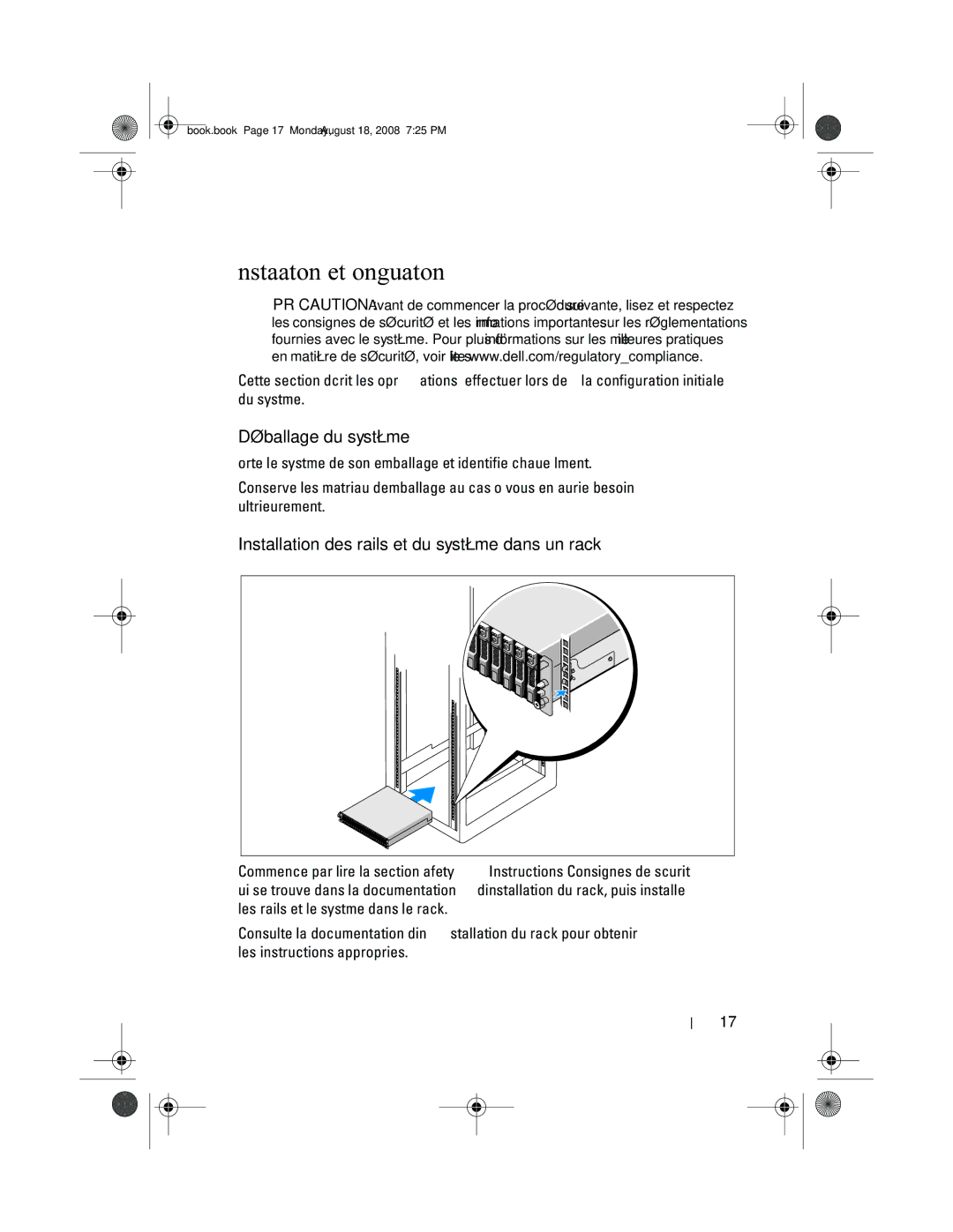 Dell MD1120 manual Installation et configuration, Déballage du système, Installation des rails et du système dans un rack 