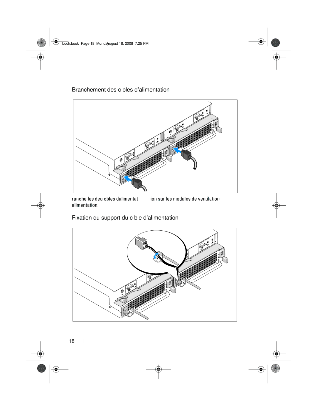 Dell MD1120 manual Branchement des câbles dalimentation, Fixation du support du câble dalimentation 