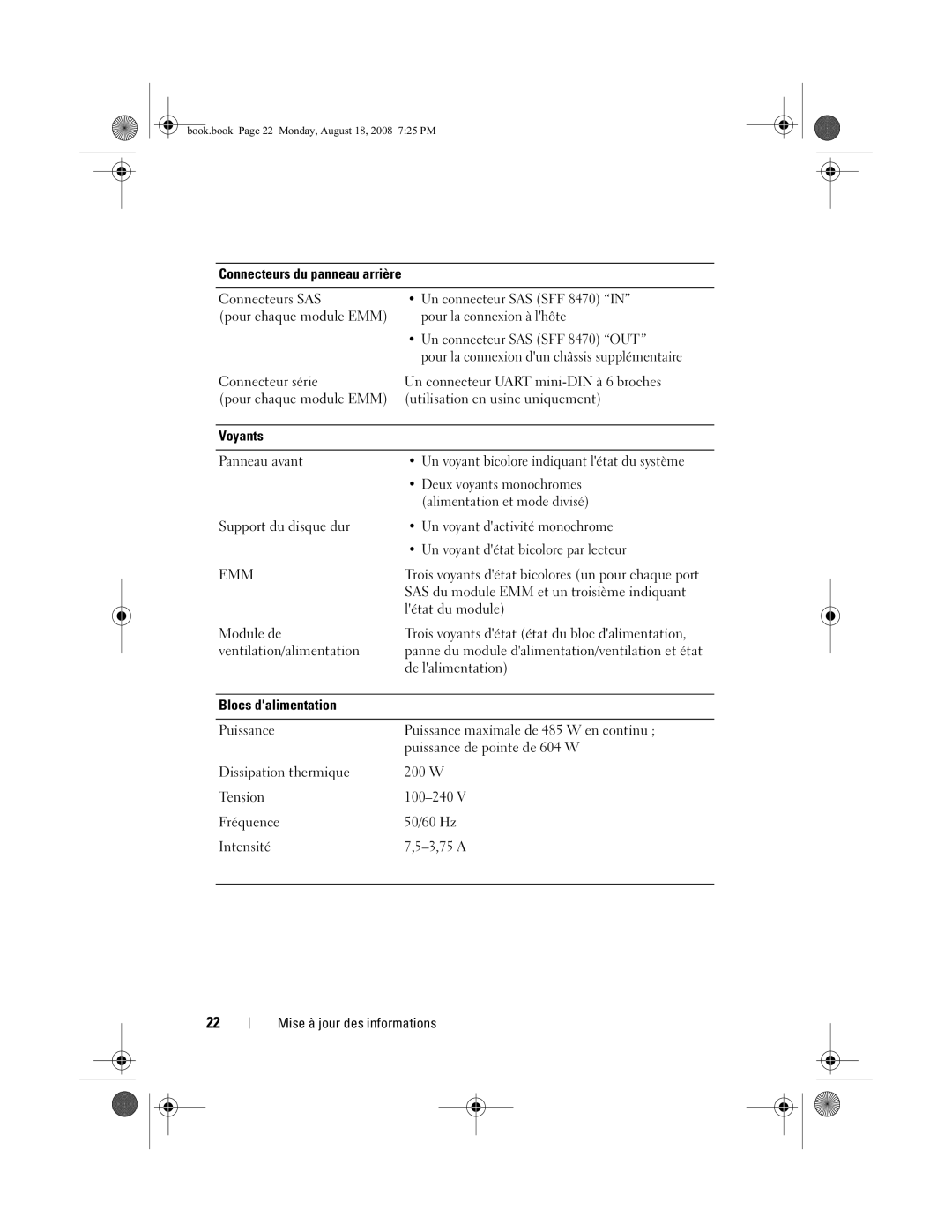 Dell MD1120 manual SAS du module EMM et un troisième indiquant 