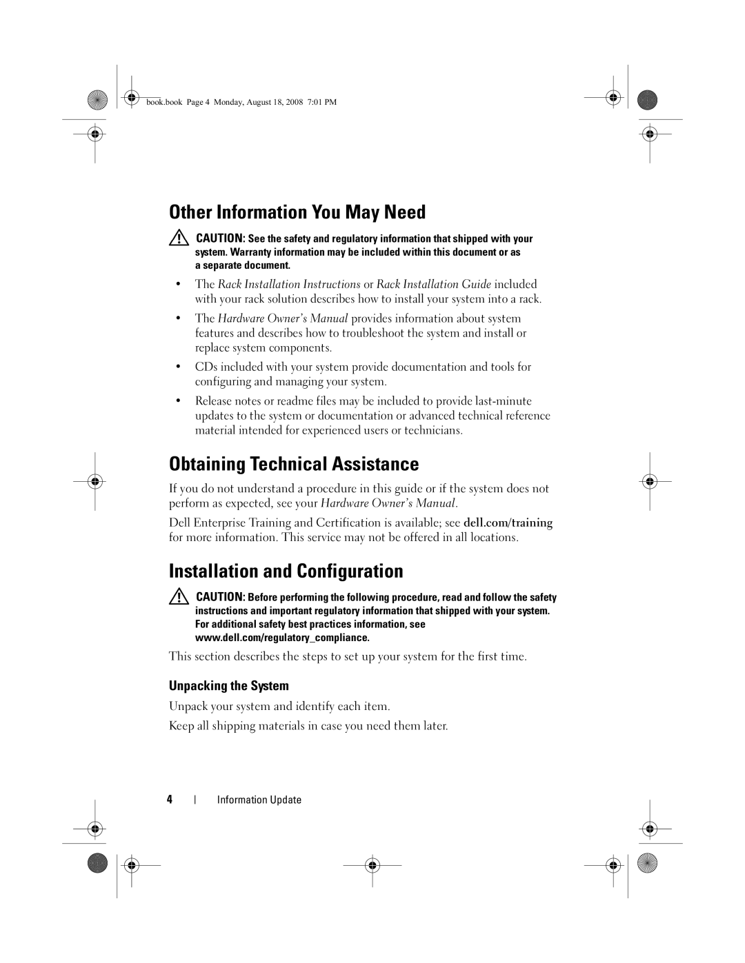 Dell MD1120 manual Other Information You May Need, Unpacking the System 