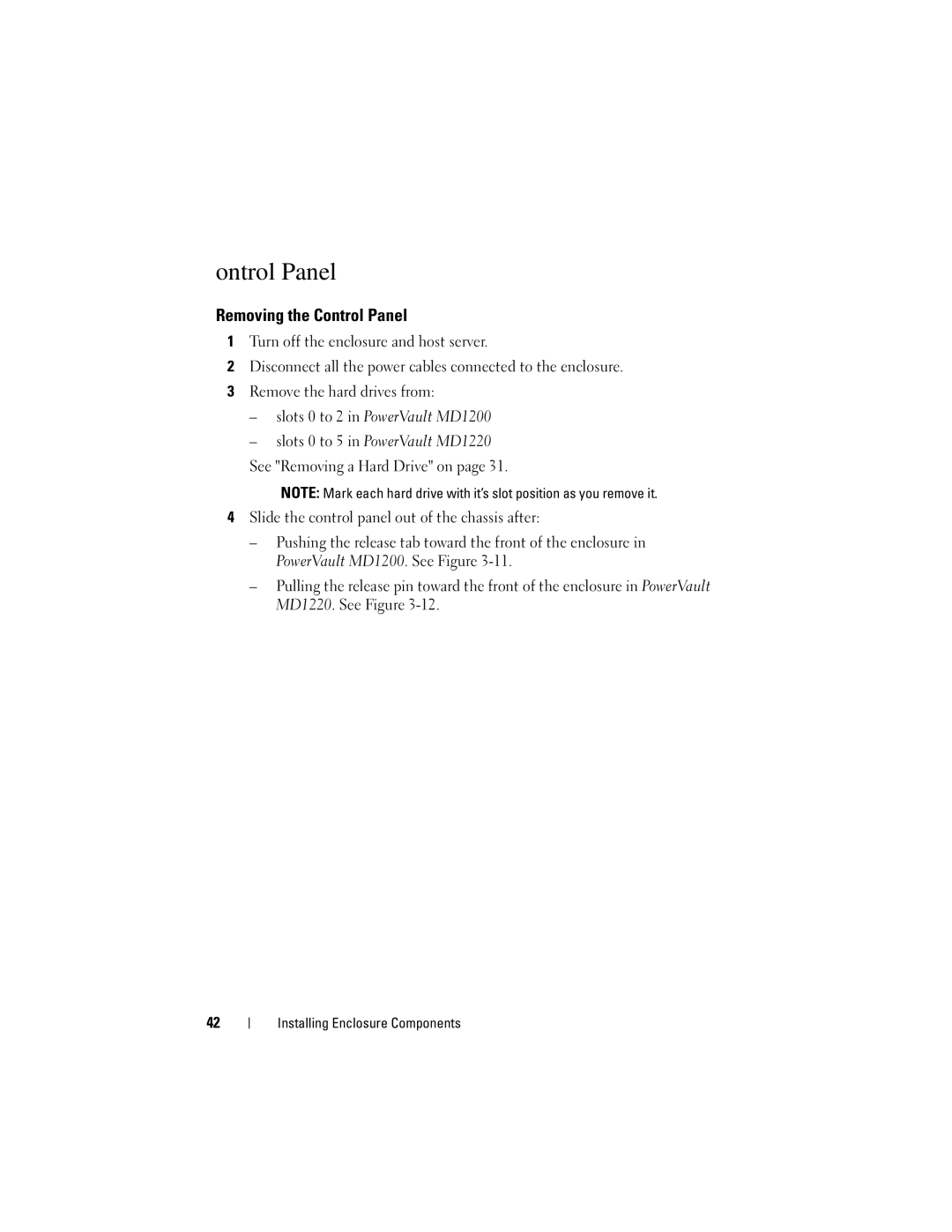 Dell MD1200, MD1220 manual Removing the Control Panel 