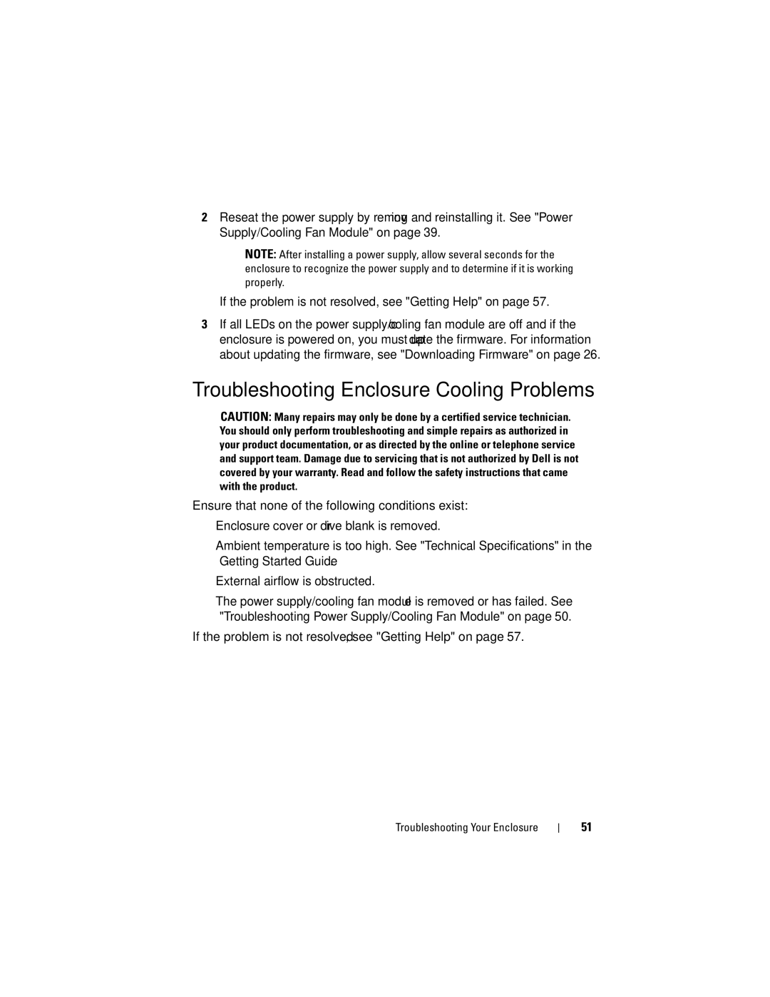 Dell MD1220, MD1200 manual Troubleshooting Enclosure Cooling Problems 