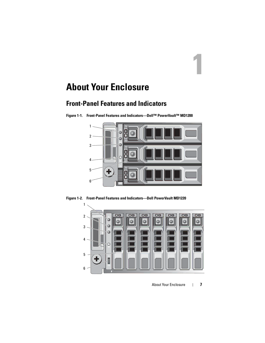 Dell MD1220, MD1200 manual About Your Enclosure, Front-Panel Features and Indicators 