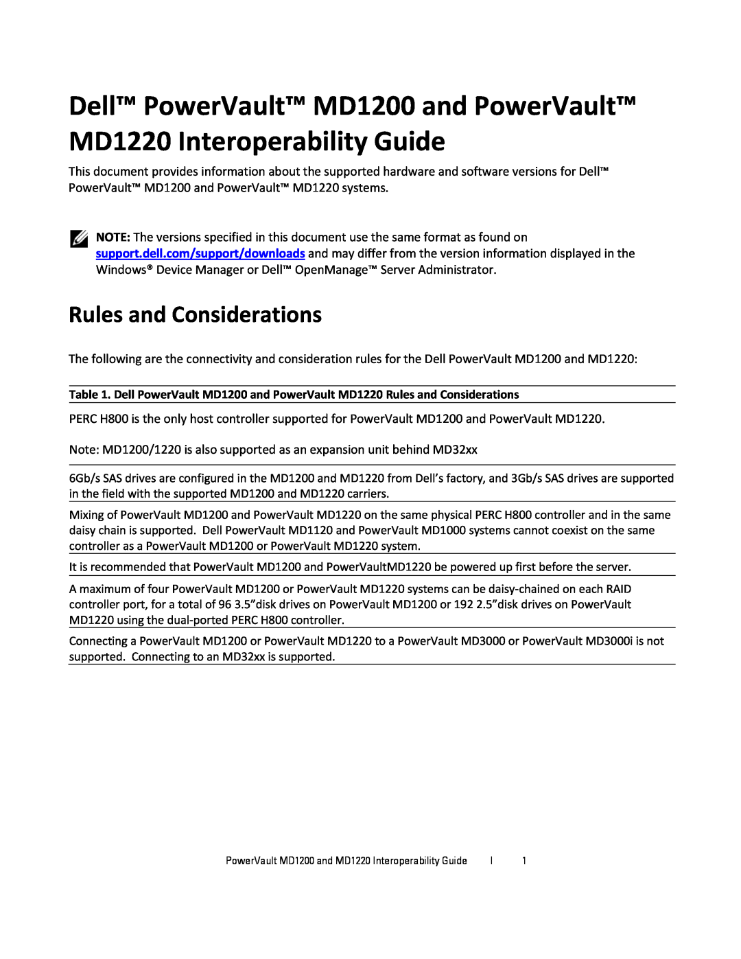 Dell manual Rules and Considerations, Dell PowerVault MD1200 and PowerVault MD1220 Interoperability Guide 