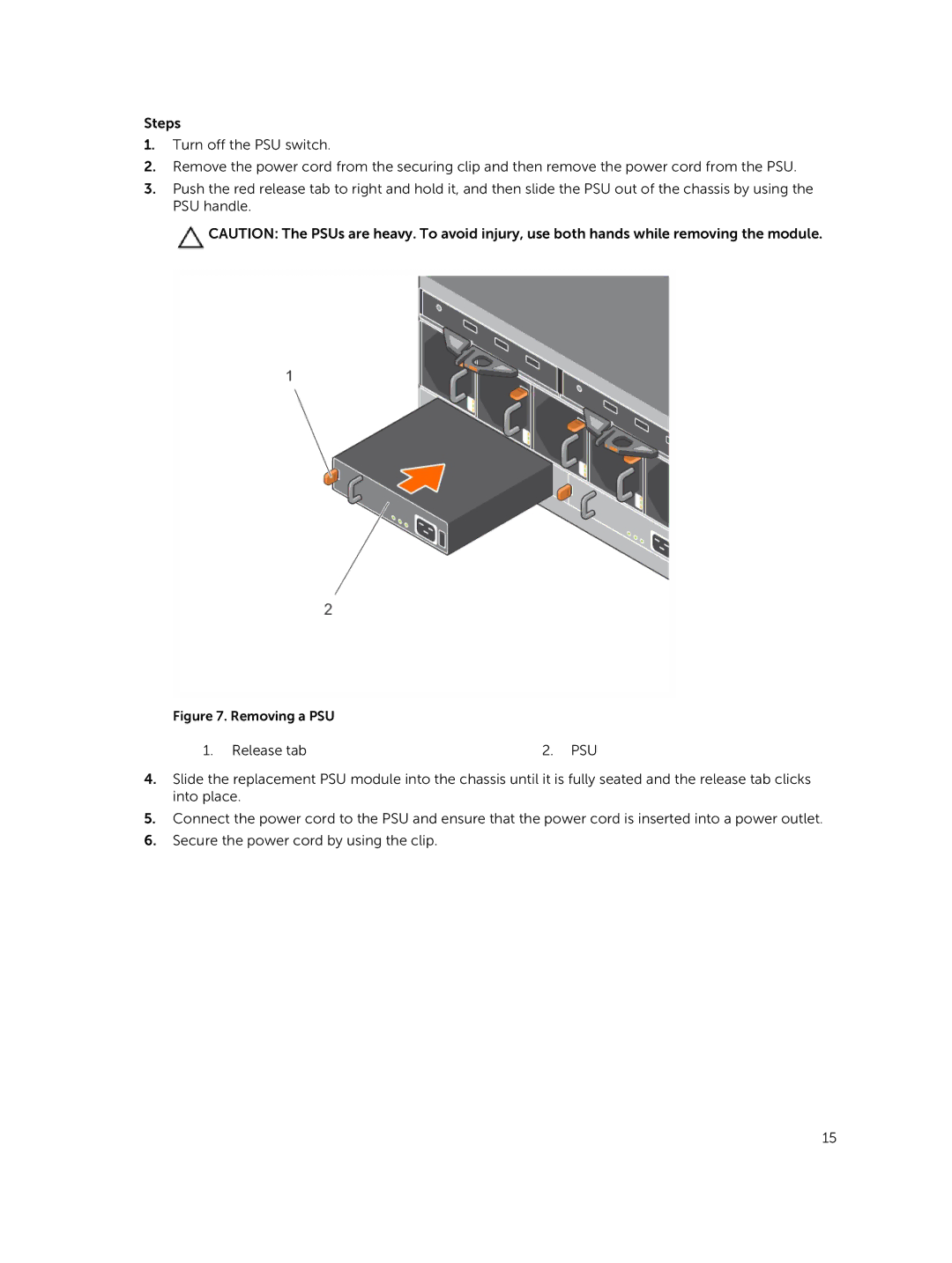 Dell MD1280 manual Removing a PSU 