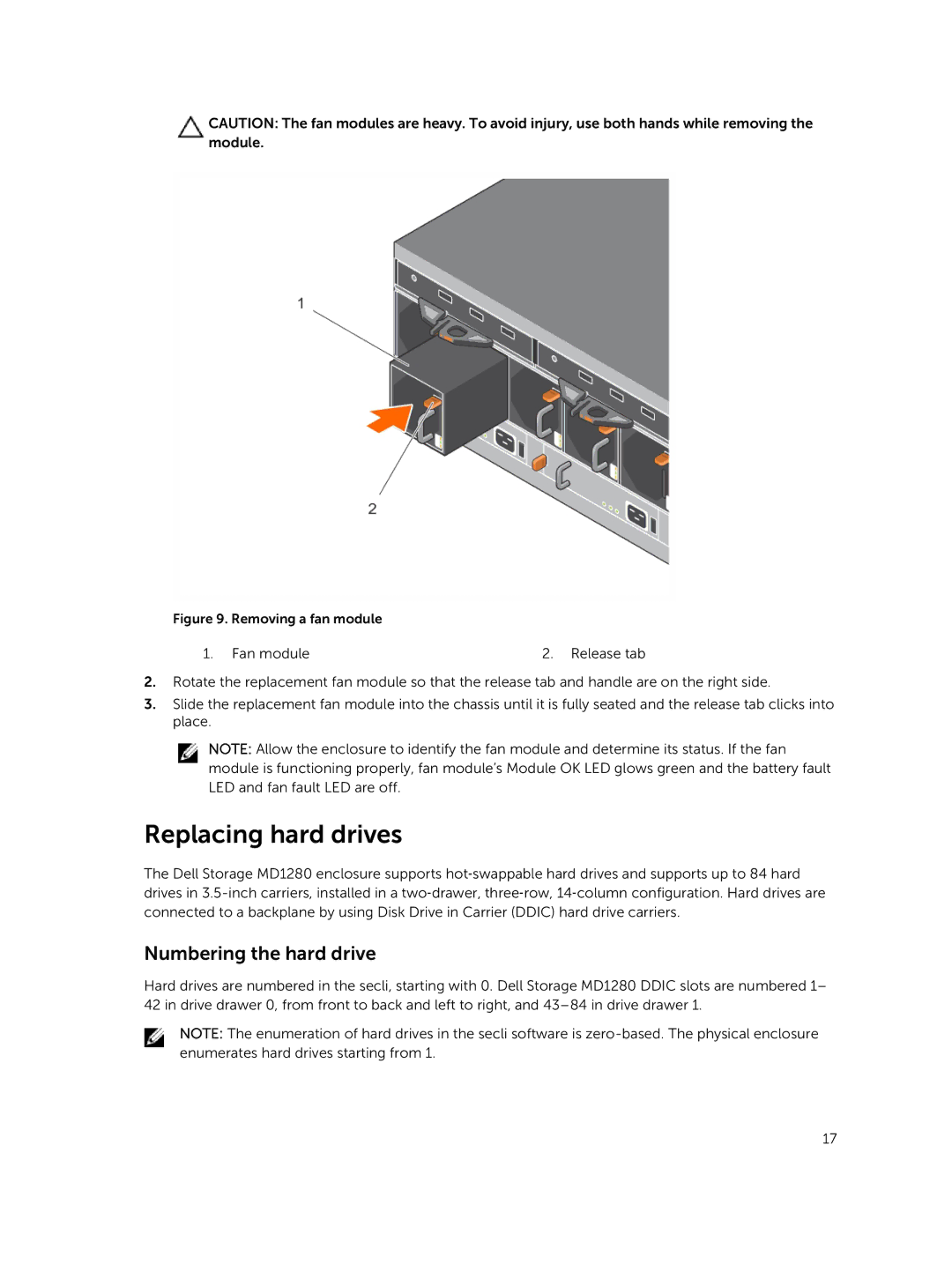 Dell MD1280 manual Replacing hard drives, Numbering the hard drive 