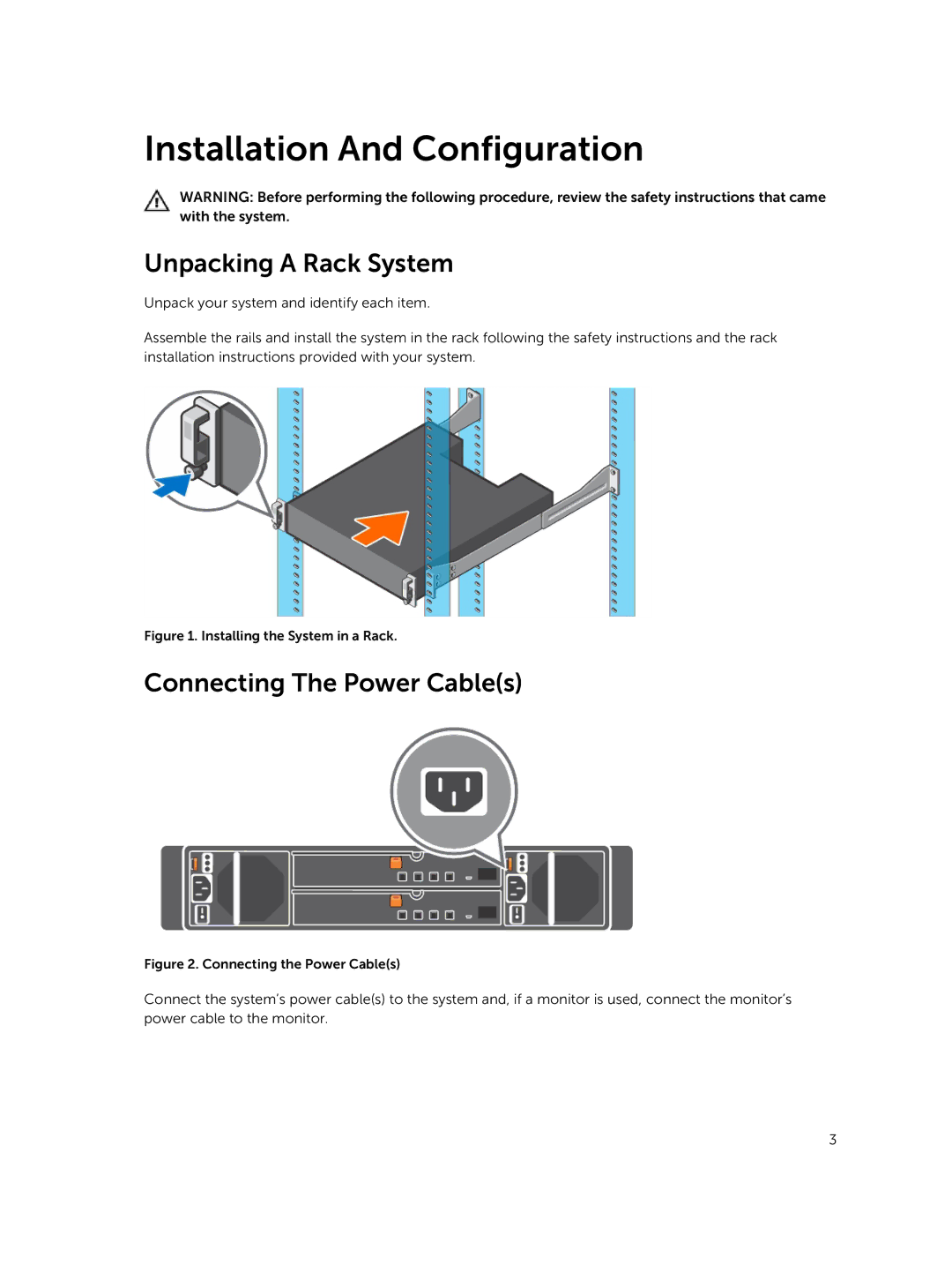 Dell MD1420, MD1400 manual Unpacking a Rack System, Connecting The Power Cables 