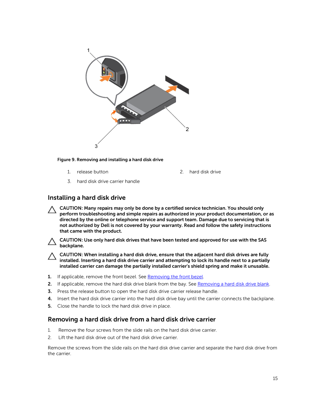 Dell MD1400 manual Installing a hard disk drive, Removing a hard disk drive from a hard disk drive carrier 