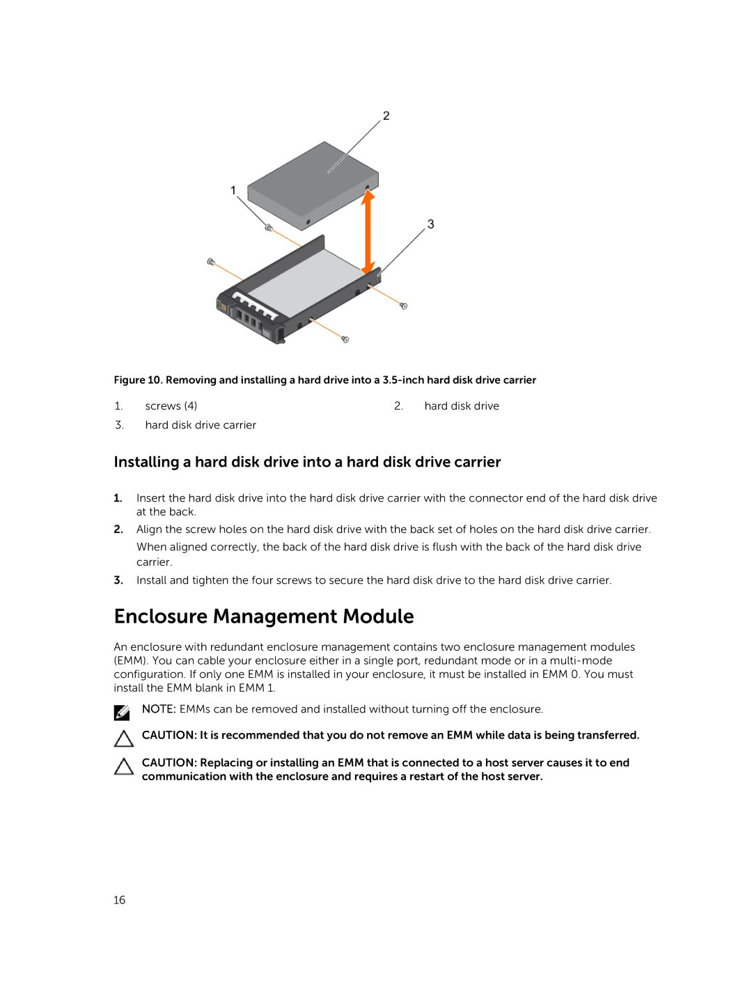 Dell MD1400 manual Enclosure Management Module, Installing a hard disk drive into a hard disk drive carrier 