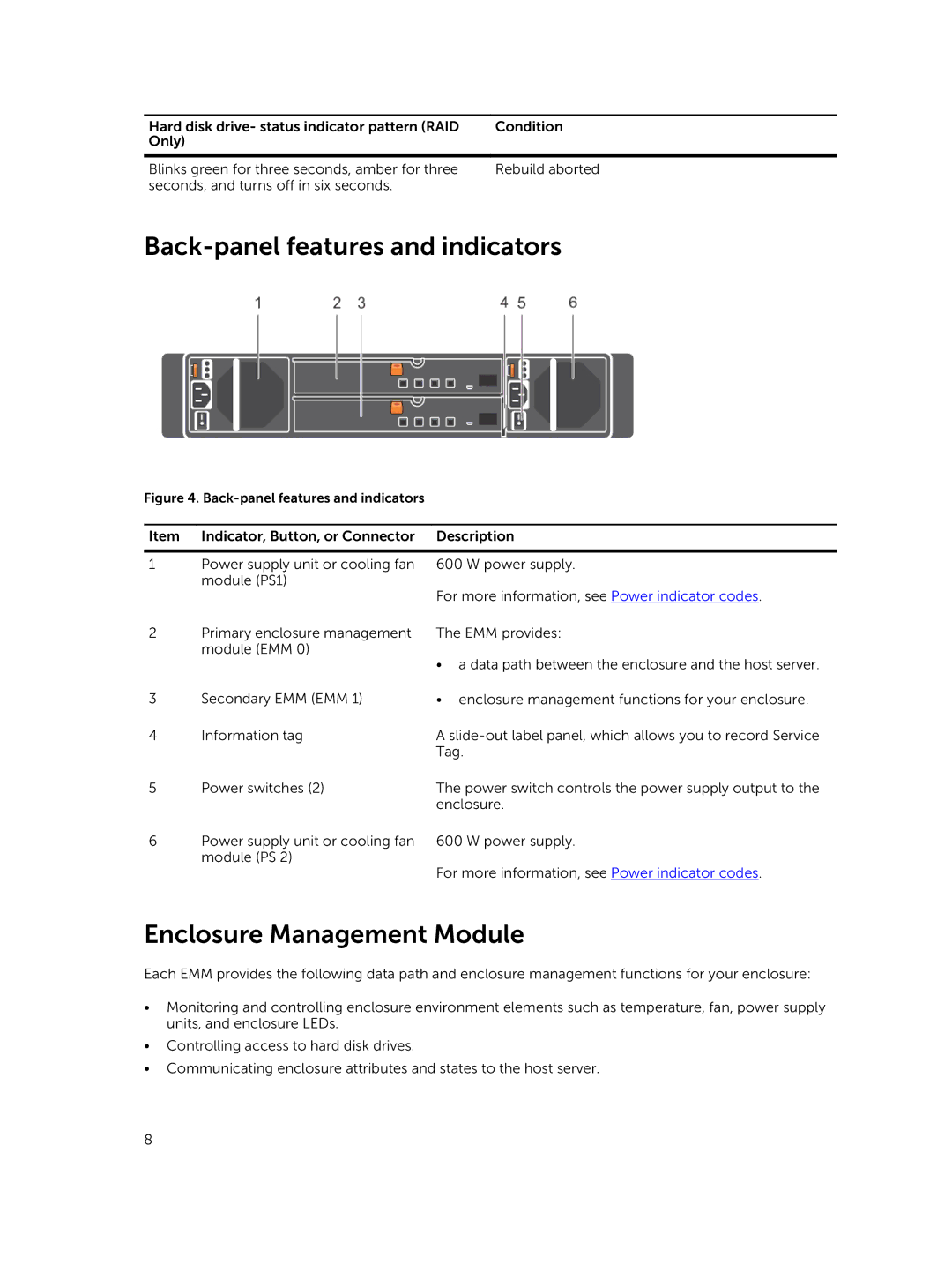 Dell MD1400 manual Back-panel features and indicators, Enclosure Management Module 