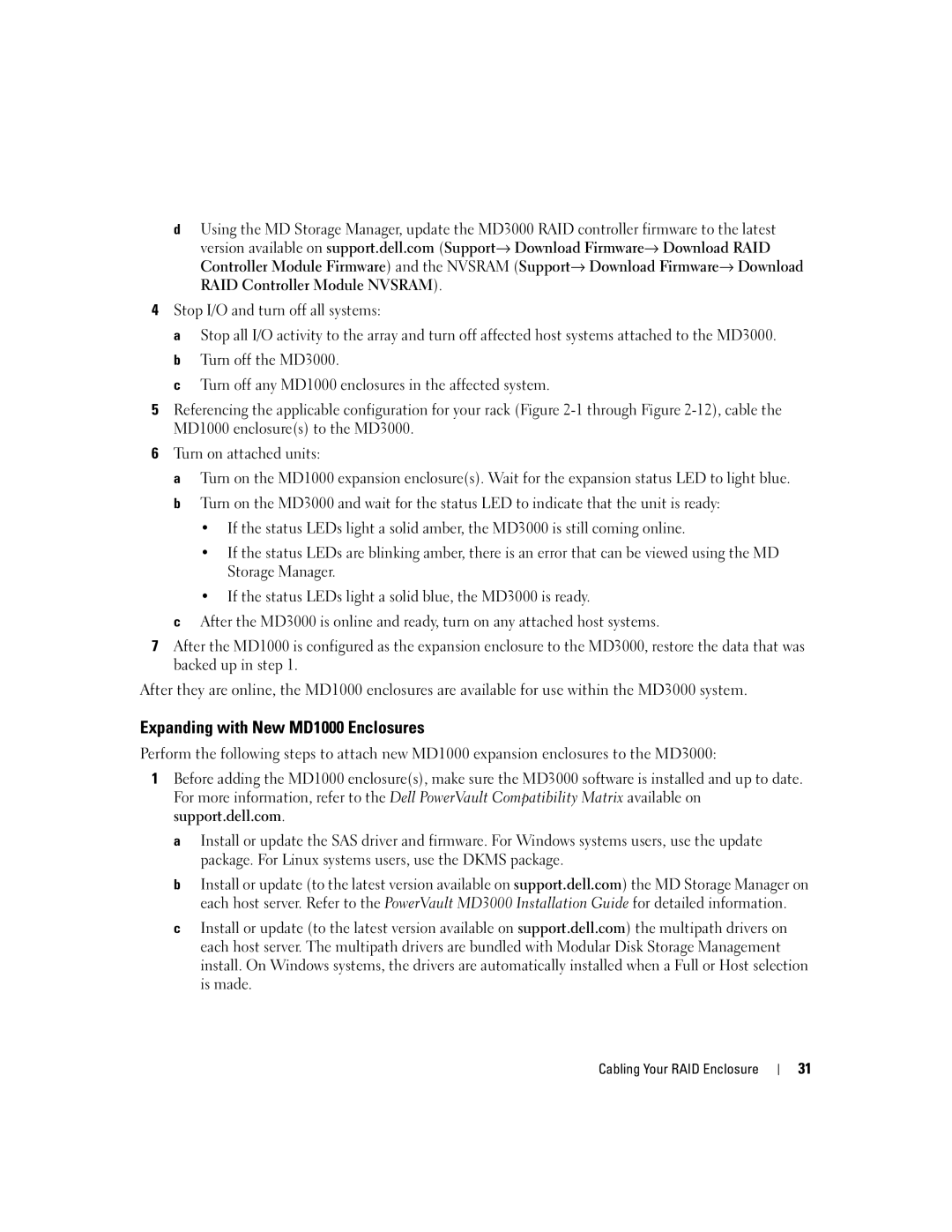 Dell MD3000 owner manual Expanding with New MD1000 Enclosures 