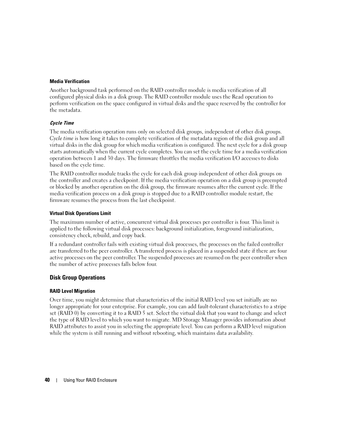 Dell MD3000 owner manual Disk Group Operations, RAID Level Migration, Cycle Time 