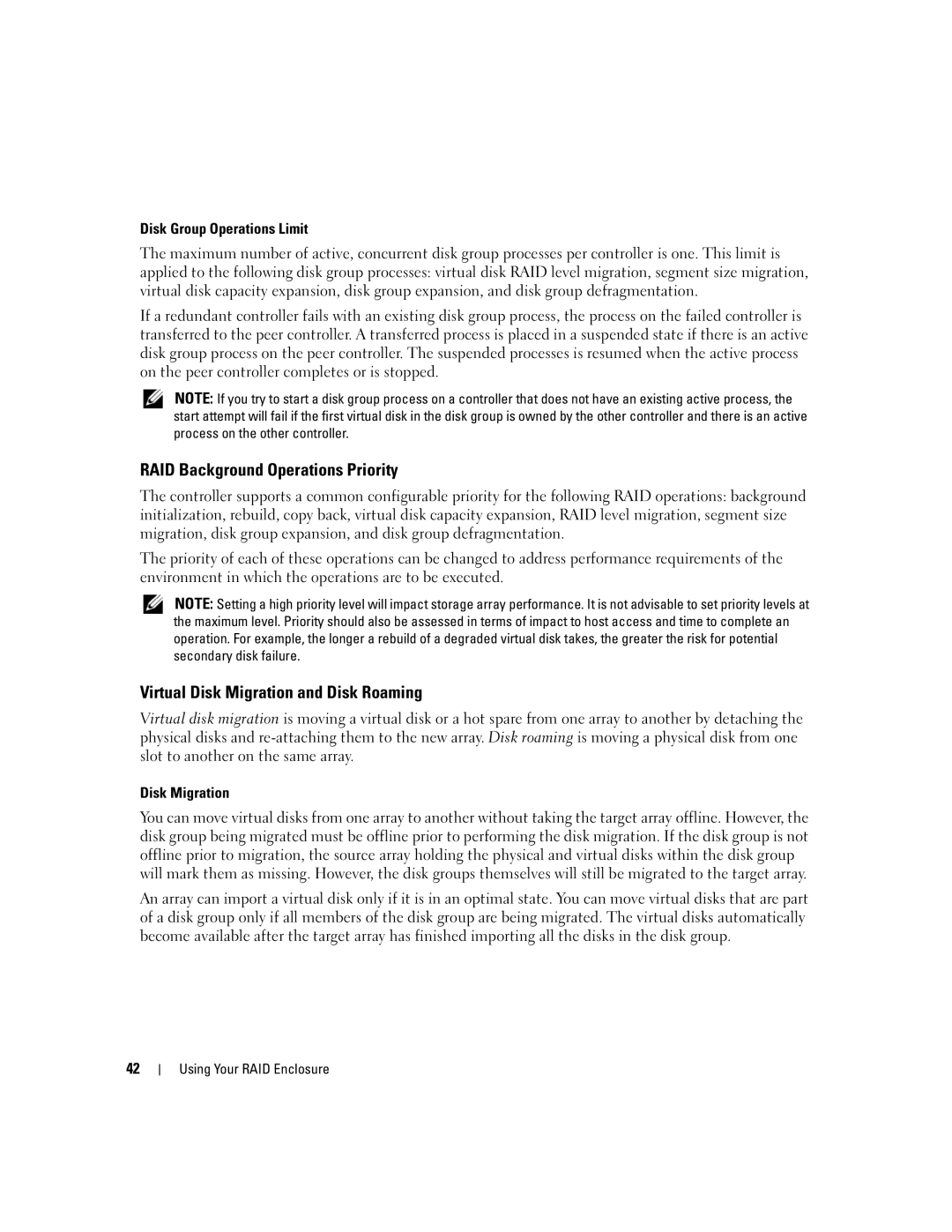 Dell MD3000 owner manual RAID Background Operations Priority, Virtual Disk Migration and Disk Roaming 