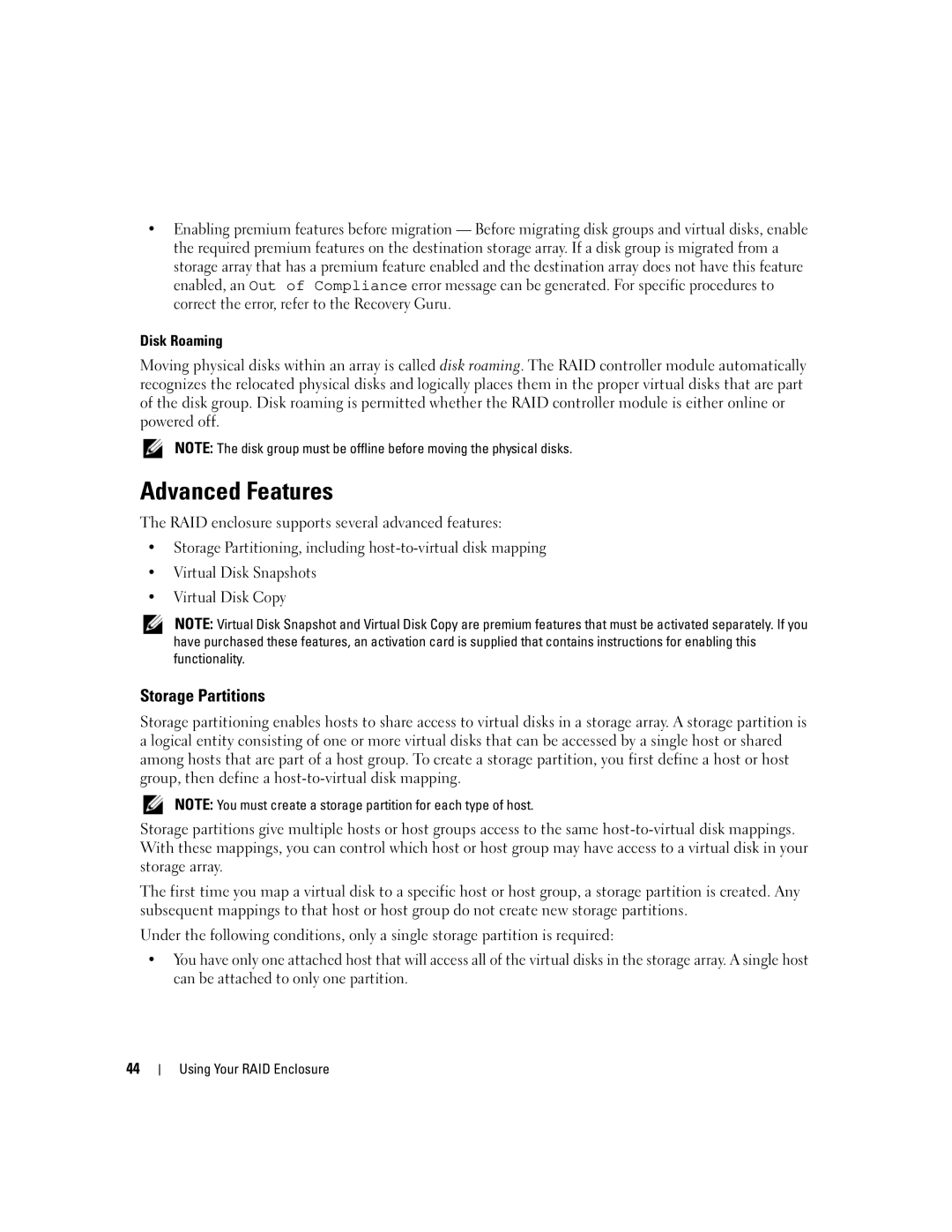 Dell MD3000 owner manual Advanced Features, Storage Partitions 