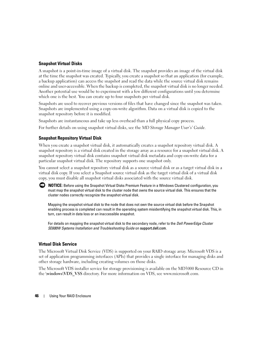 Dell MD3000 owner manual Snapshot Virtual Disks, Snapshot Repository Virtual Disk, Virtual Disk Service 