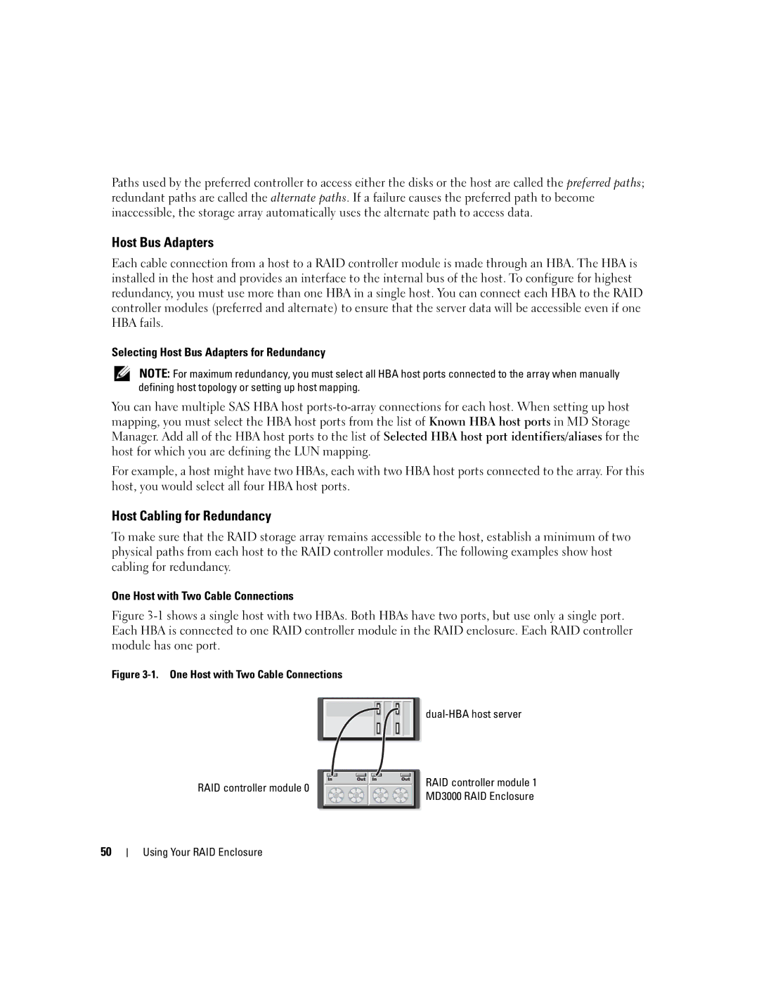 Dell MD3000 owner manual Host Bus Adapters, Host Cabling for Redundancy 