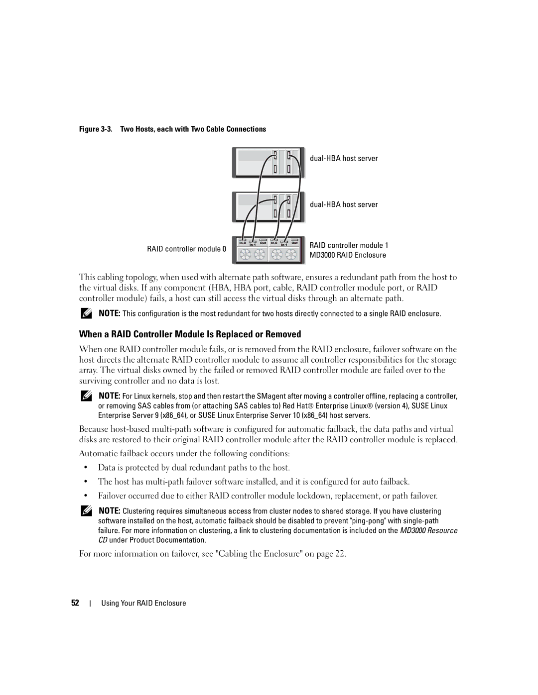 Dell MD3000 owner manual When a RAID Controller Module Is Replaced or Removed 