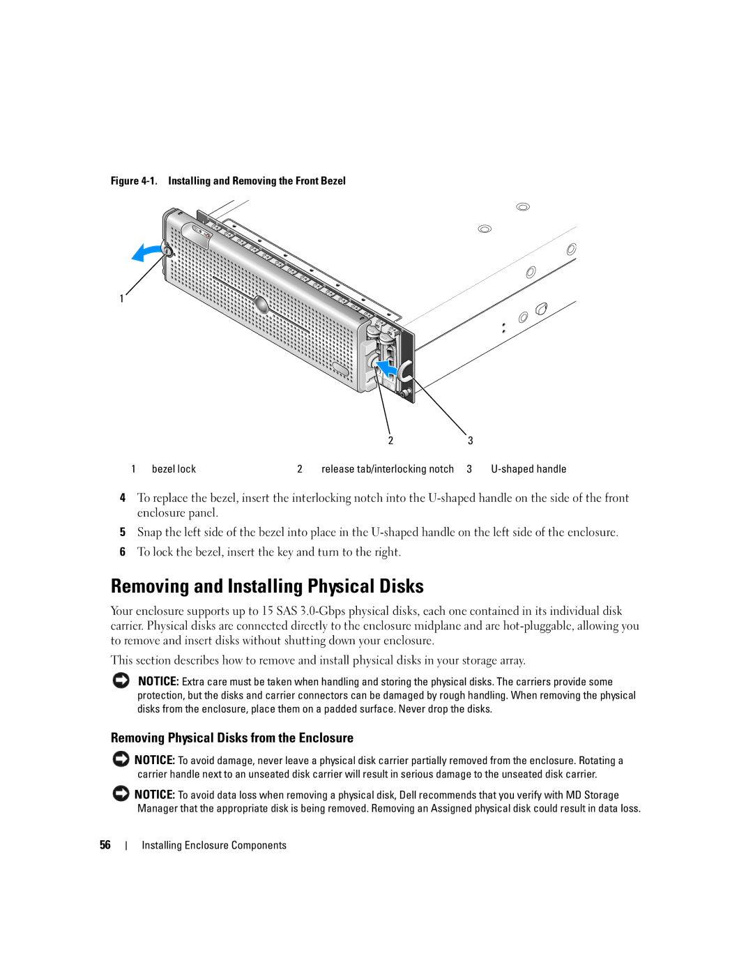 Dell MD3000 owner manual Removing and Installing Physical Disks, Removing Physical Disks from the Enclosure 