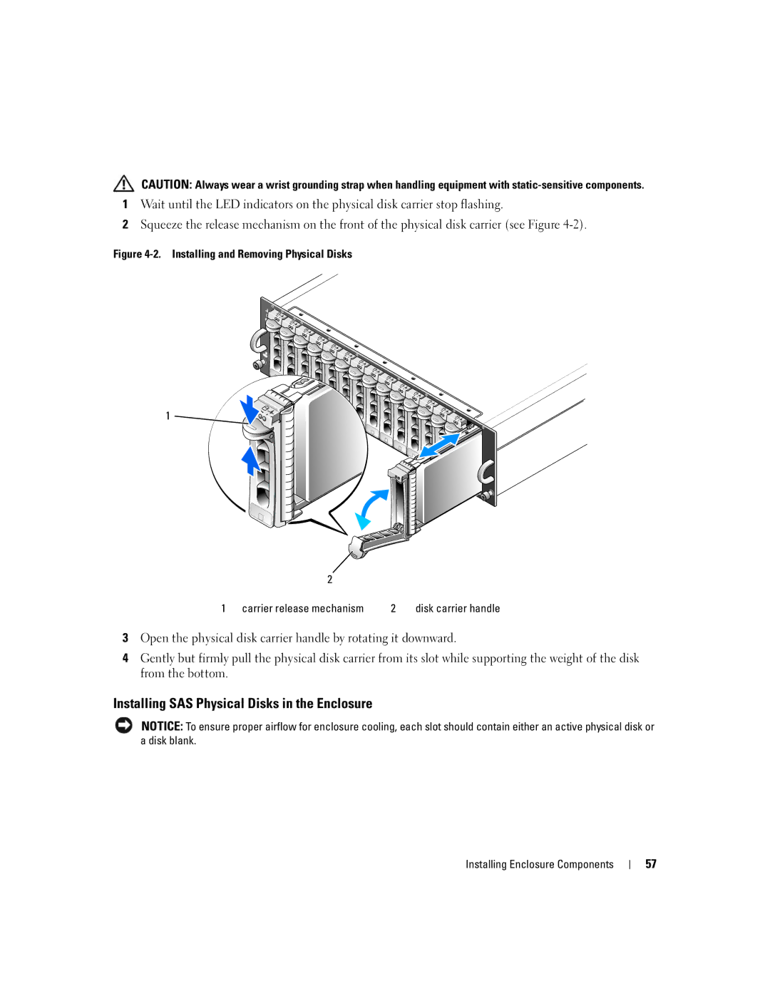 Dell MD3000 owner manual Installing SAS Physical Disks in the Enclosure 