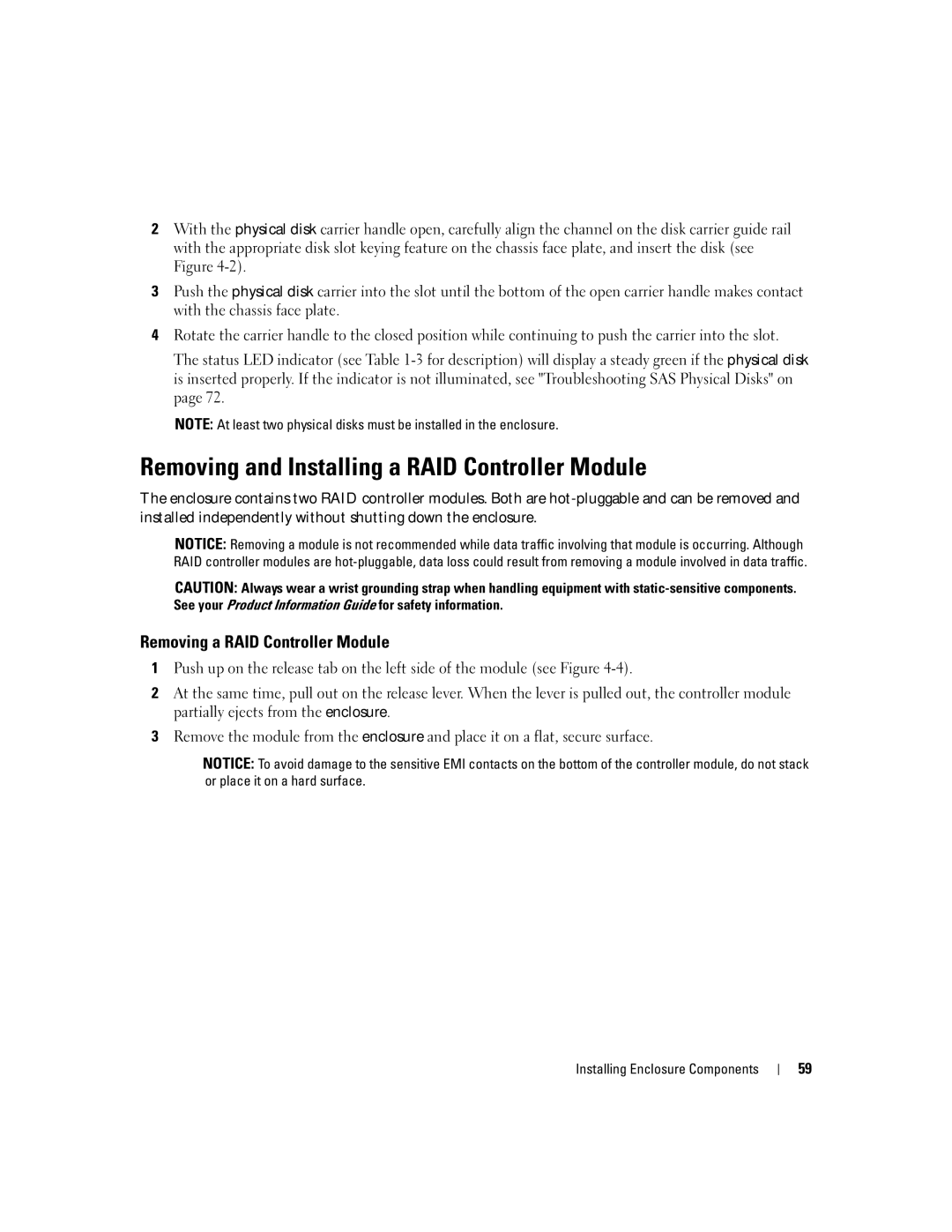 Dell MD3000 owner manual Removing and Installing a RAID Controller Module, Removing a RAID Controller Module 