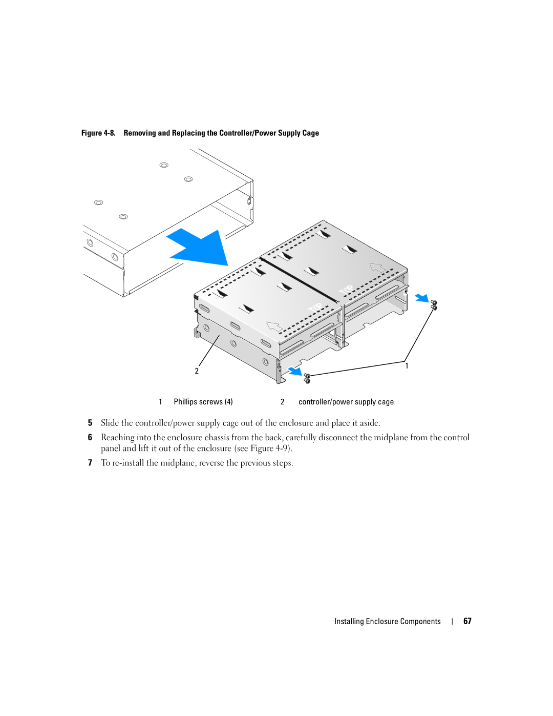 Dell MD3000 owner manual Removing and Replacing the Controller/Power Supply Cage, Controller/power supply cage 