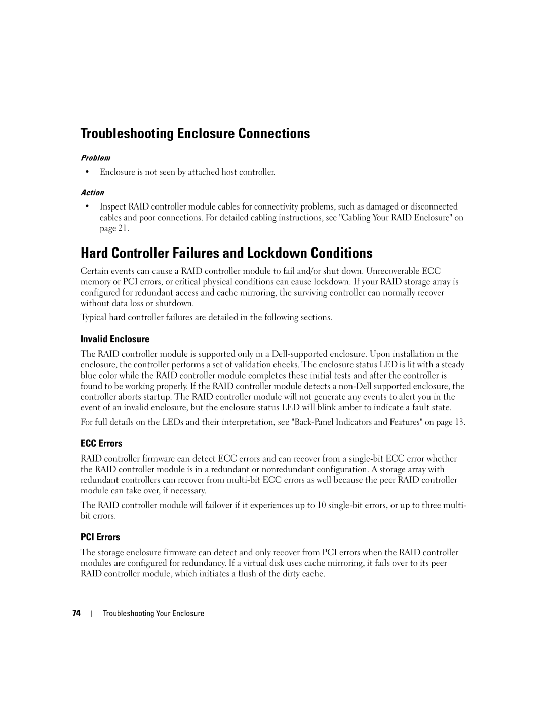 Dell MD3000 Troubleshooting Enclosure Connections, Hard Controller Failures and Lockdown Conditions, Invalid Enclosure 