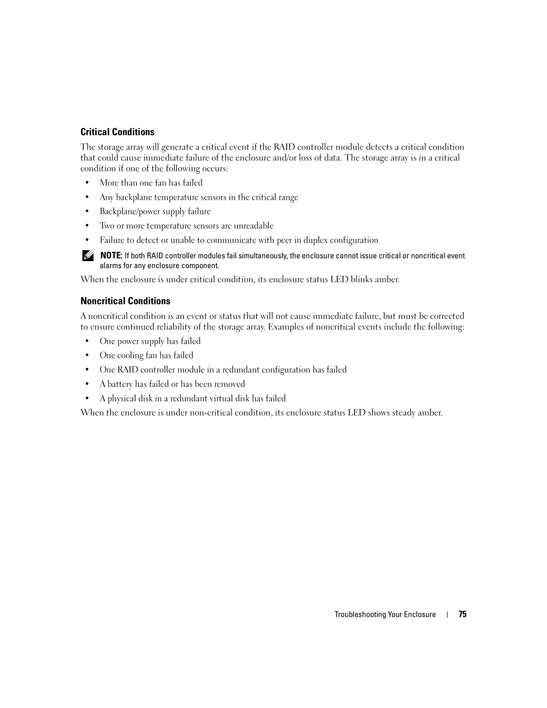 Dell MD3000 owner manual Critical Conditions, Noncritical Conditions 