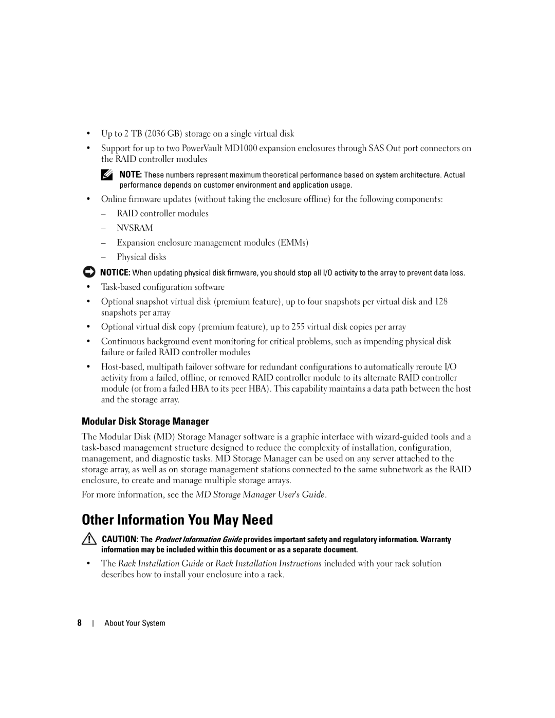 Dell MD3000 owner manual Other Information You May Need, Modular Disk Storage Manager 