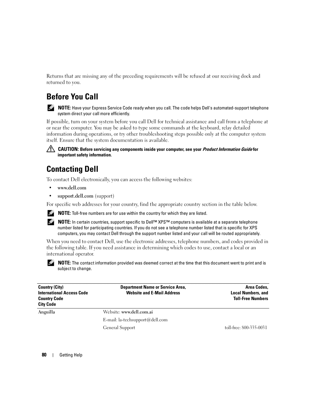 Dell MD3000 owner manual Before You Call, Contacting Dell 