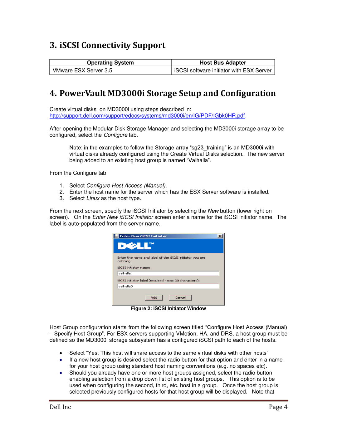 Dell MD3000I manual ISCSI Connectivity Support, PowerVault MD3000i Storage Setup and Configuration 