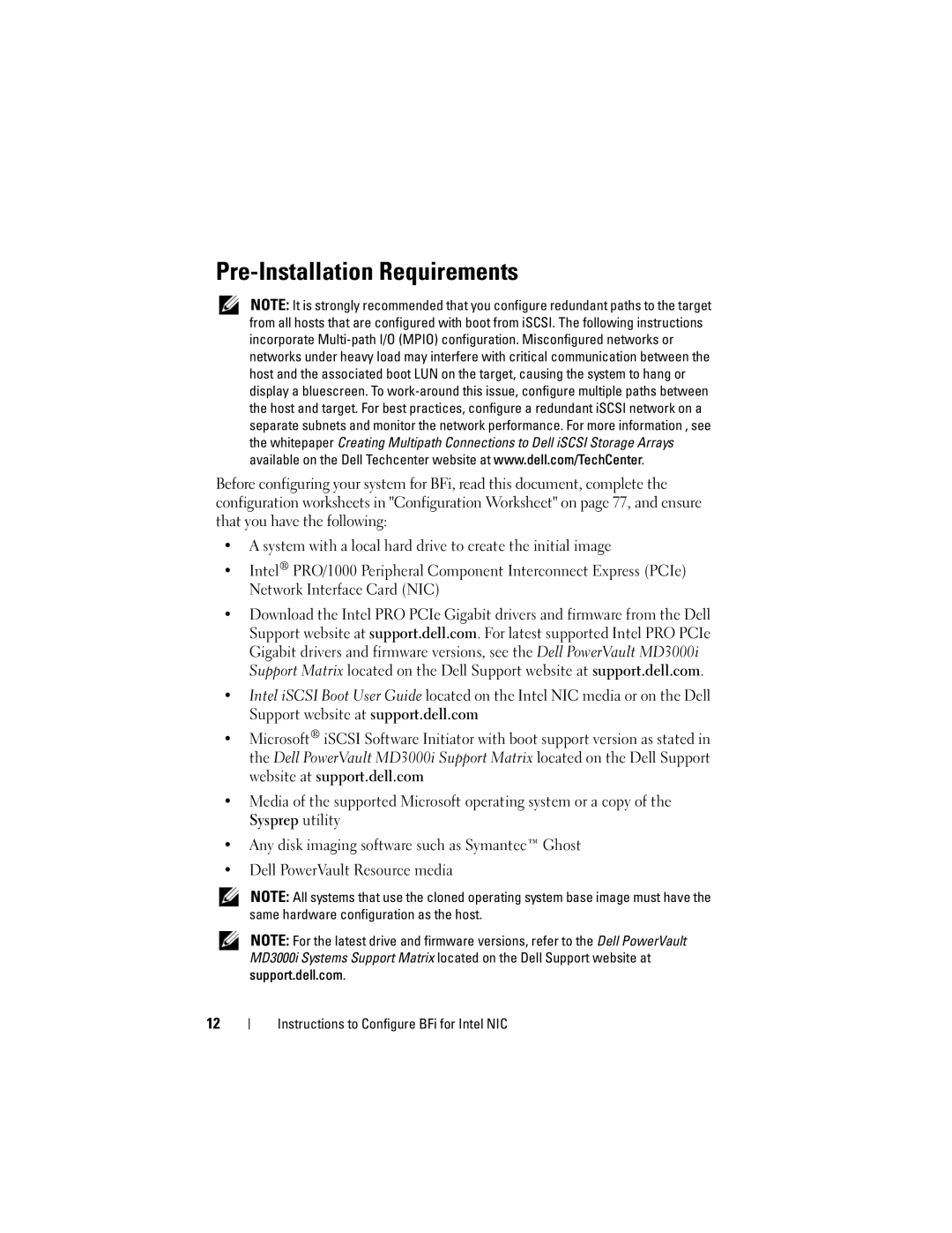 Dell MD3000I manual Pre-Installation Requirements, Media of the supported Microsoft operating system or a copy 