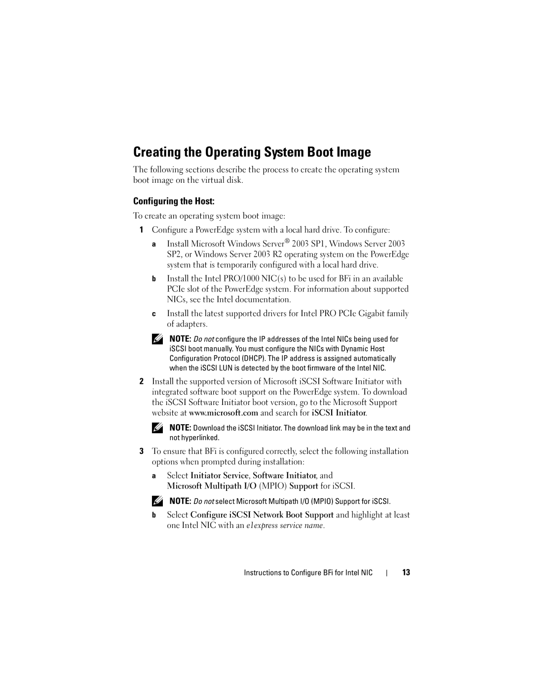 Dell MD3000I manual Creating the Operating System Boot Image, Configuring the Host 