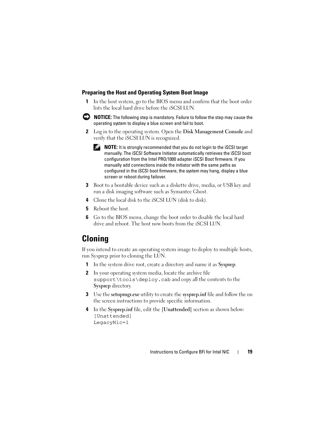 Dell MD3000I manual Cloning, Preparing the Host and Operating System Boot Image 