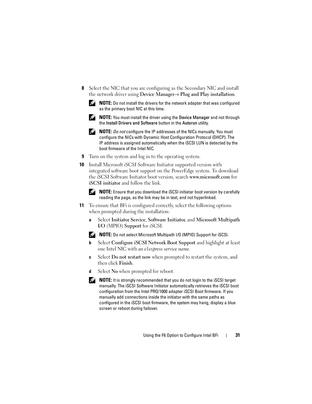 Dell MD3000I manual Using the F6 Option to Configure Intel BFi 