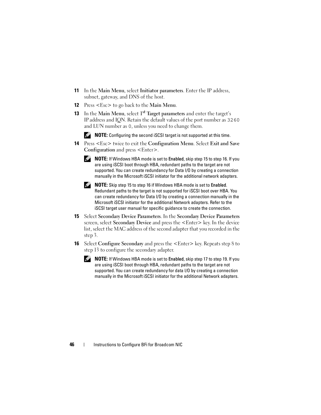 Dell MD3000I manual Instructions to Configure BFi for Broadcom NIC 