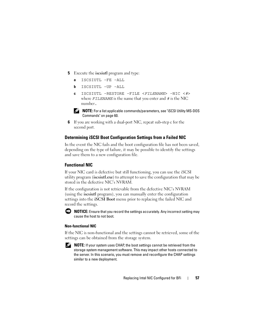 Dell MD3000I manual Functional NIC, Execute the iscsiutl program and type a Iscsiutl -FE-ALL, Non-functional NIC 