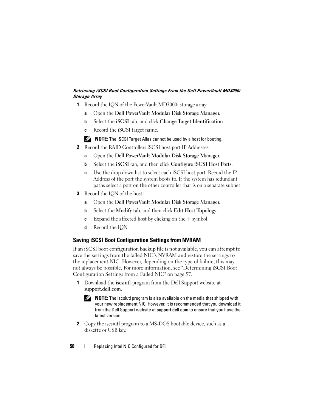 Dell MD3000I Saving iSCSI Boot Configuration Settings from Nvram, Record the IQN of the PowerVault MD3000i storage array 