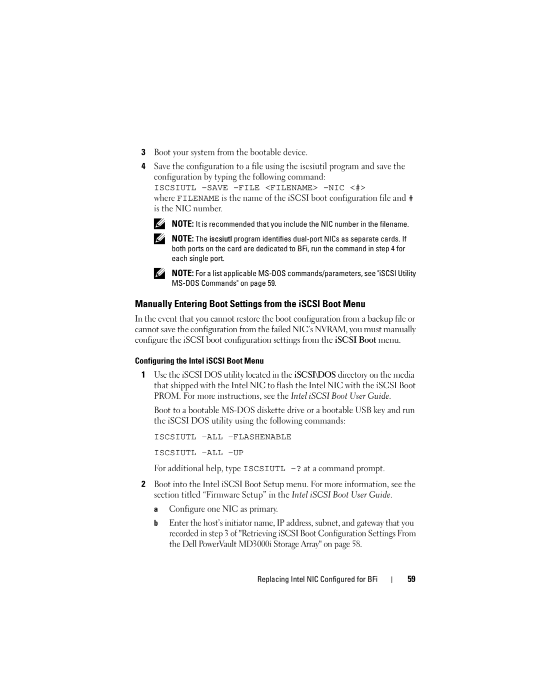 Dell MD3000I manual Manually Entering Boot Settings from the iSCSI Boot Menu, Configuring the Intel iSCSI Boot Menu 