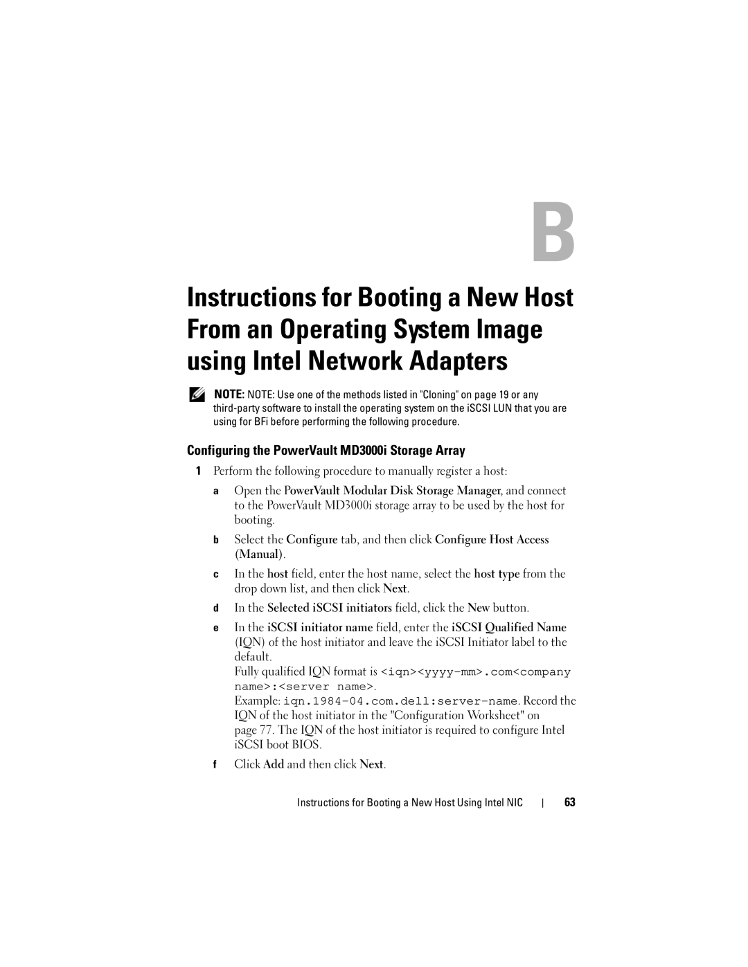 Dell MD3000I manual Instructions for Booting a New Host Using Intel NIC 