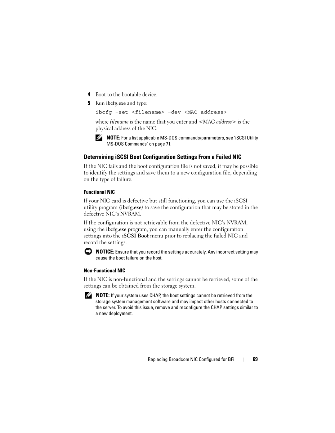 Dell MD3000I manual Boot to the bootable device Run ibcfg.exe and type, Functional NIC 