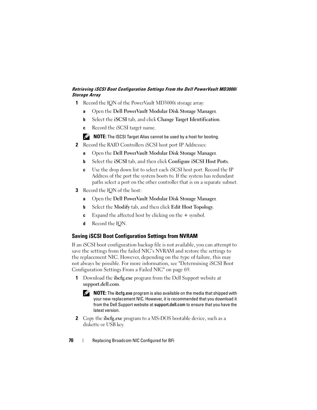 Dell MD3000I manual Saving iSCSI Boot Configuration Settings from Nvram 