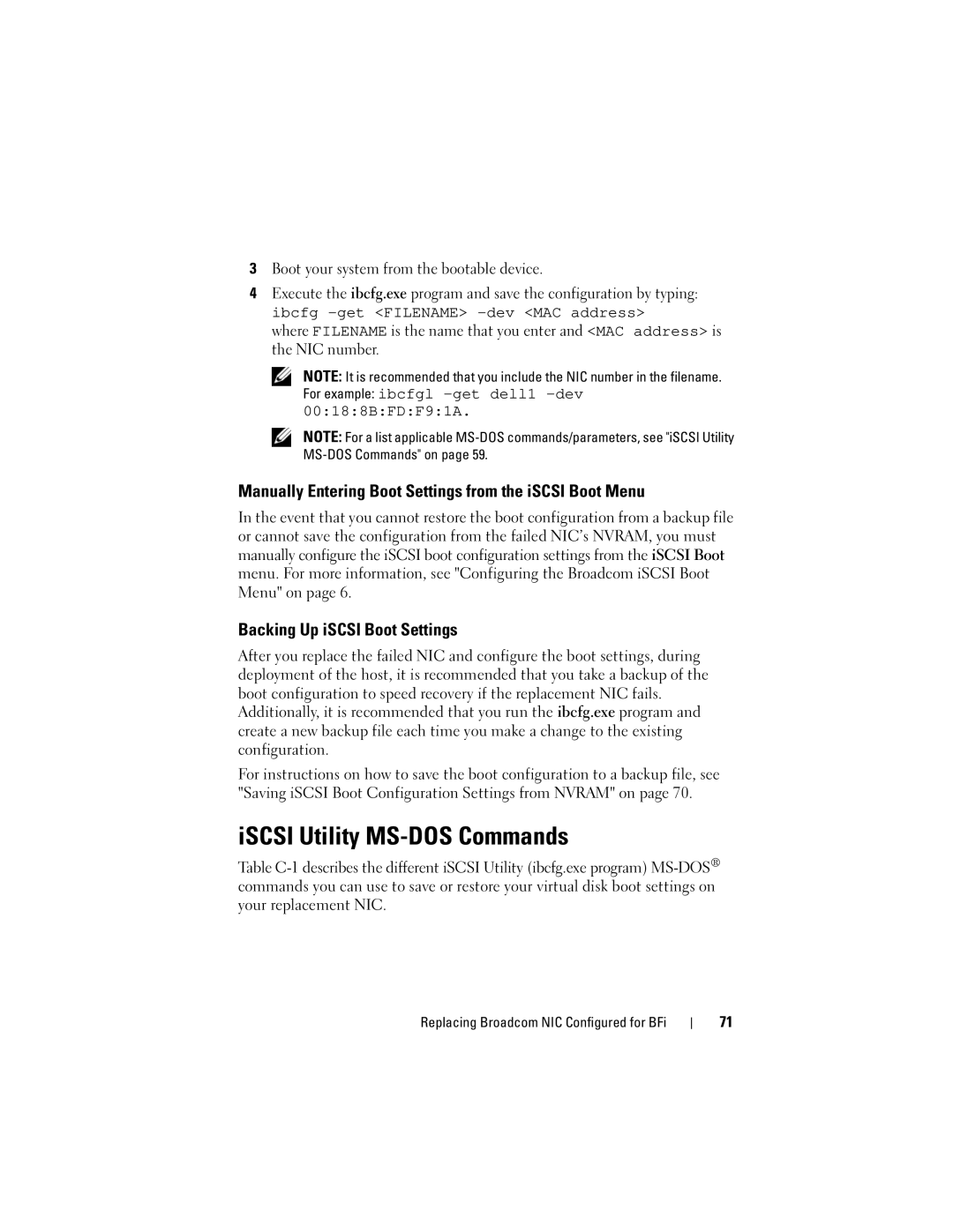 Dell MD3000I manual Manually Entering Boot Settings from the iSCSI Boot Menu, Backing Up iSCSI Boot Settings 