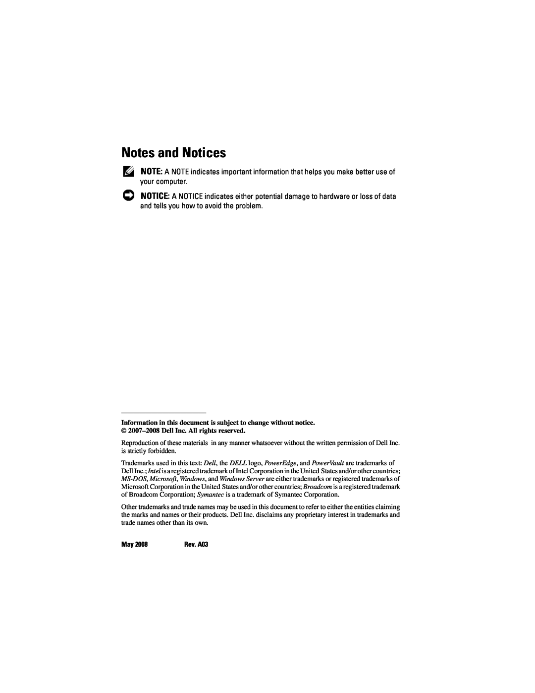 Dell MD3000I manual Notes and Notices 