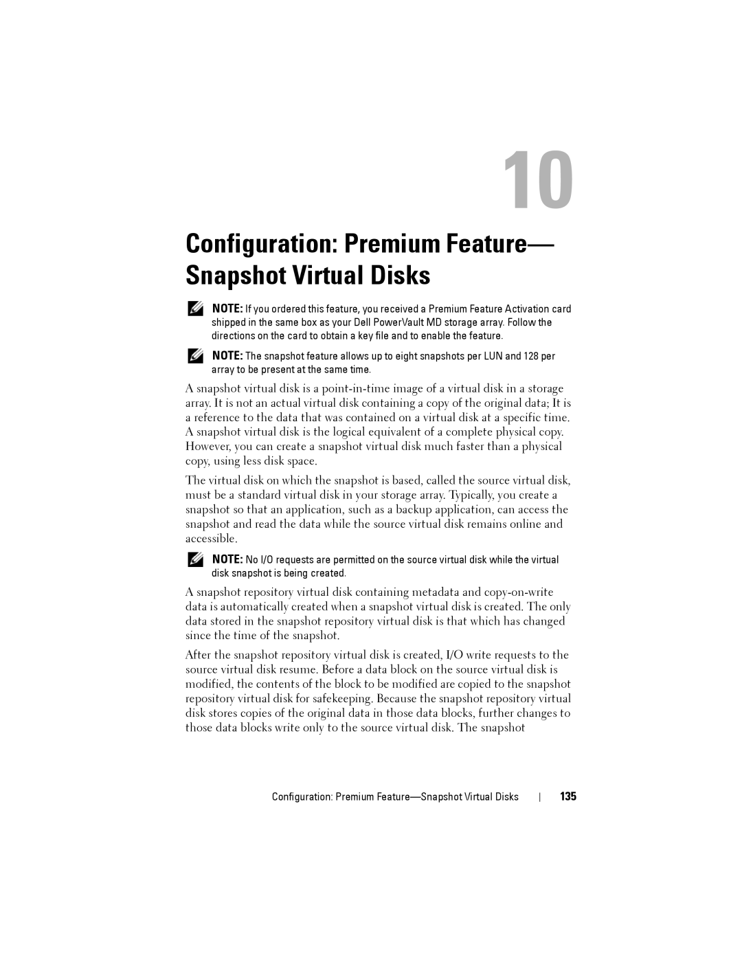 Dell MD3220, MD3200 owner manual Configuration Premium Feature- Snapshot Virtual Disks, 135 